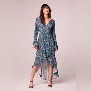 B.O.G. Band Of Free Jewel Teal Floral Wrap Maxi Ruffle Dress Medium Viscose NWT